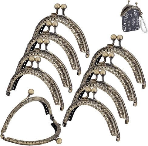 PH PandaHall 10pcs Purse Clasp Frame, Wallet Bag Kiss Clasp Lock Retro Arch Purse Coin Bag Frame Metal Purse Clip Hardware for DIY Craft Purse Bag Handle Sewing Craft, Golden, 3.35inch Long in Kuwait