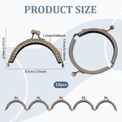 PH PandaHall 10pcs Purse Clasp Frame, Wallet Bag Kiss Clasp Lock Retro Arch Purse Coin Bag Frame Metal Purse Clip Hardware for DIY Craft Purse Bag Handle Sewing Craft, Golden, 3.35inch Long in Kuwait