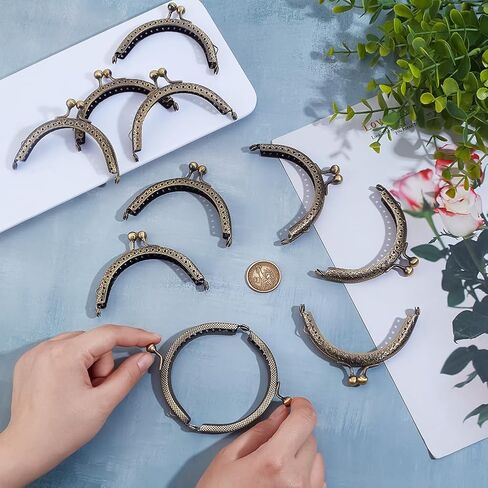 PH PandaHall 10pcs Purse Clasp Frame, Wallet Bag Kiss Clasp Lock Retro Arch Purse Coin Bag Frame Metal Purse Clip Hardware for DIY Craft Purse Bag Handle Sewing Craft, Golden, 3.35inch Long in Kuwait