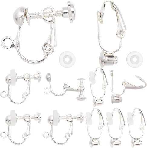 SUNNYCLUE 1 Box 16Pcs 2 Style Clip on Earrings Findings Earring Converters Silver Non Pierced Ears Brass Earring Interchangeable findings for Jewelry Making Charms DIY Earring Crafting Supplies in Kuwait
