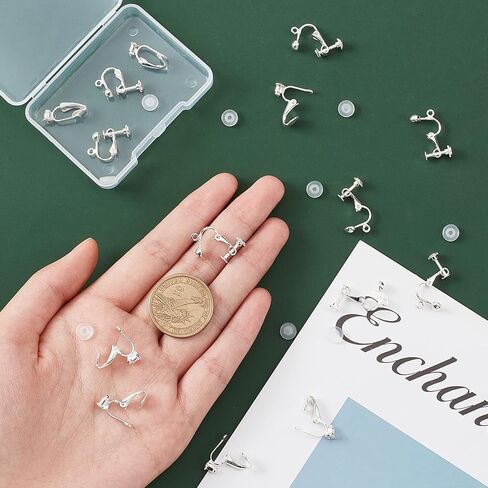 SUNNYCLUE 1 Box 16Pcs 2 Style Clip on Earrings Findings Earring Converters Silver Non Pierced Ears Brass Earring Interchangeable findings for Jewelry Making Charms DIY Earring Crafting Supplies in Kuwait