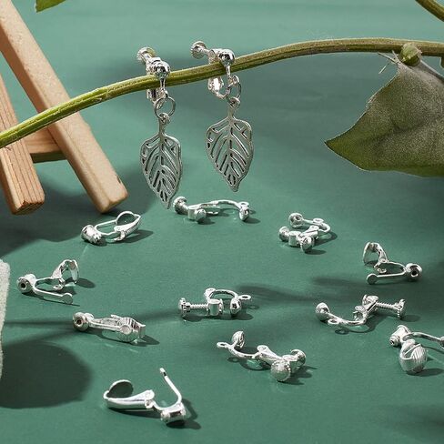 SUNNYCLUE 1 Box 16Pcs 2 Style Clip on Earrings Findings Earring Converters Silver Non Pierced Ears Brass Earring Interchangeable findings for Jewelry Making Charms DIY Earring Crafting Supplies in Kuwait