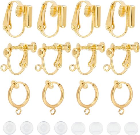 SUNNYCLUE 1 Box 16Pcs 2 Style Clip on Earrings Findings Earring Converters Silver Non Pierced Ears Brass Earring Interchangeable findings for Jewelry Making Charms DIY Earring Crafting Supplies in Kuwait