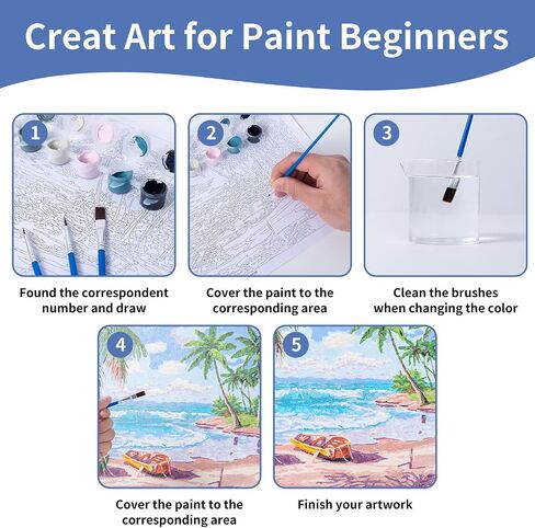 yazeziliya Framed Paint by Numbers Kit for Adults Beginner Teens，Easy Canvas Framed Landscape Ocean Nature，DIY Art Color Paint by Numbers Set,Cool Draw by Numbers for Wall Decor,12 * 16 Inch (Beach) in Saudi Arabia
