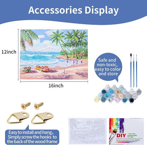 yazeziliya Framed Paint by Numbers Kit for Adults Beginner Teens，Easy Canvas Framed Landscape Ocean Nature，DIY Art Color Paint by Numbers Set,Cool Draw by Numbers for Wall Decor,12 * 16 Inch (Beach) in Saudi Arabia