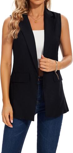 Women's Long Sleeveless Blazer Vests Casual Lapel Office Cardigans Vest Open Front Jacket Blazers in Kuwait