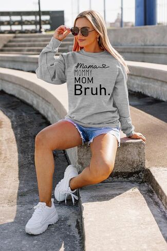 BLANCHES Mama Sweatshirt Women Mama Mommy Mom Bruh Funny Mom Life Sweatshirts Pullover Tops Casual Loose Long Sleeve Shirt in Kuwait