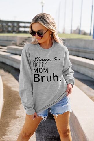 BLANCHES Mama Sweatshirt Women Mama Mommy Mom Bruh Funny Mom Life Sweatshirts Pullover Tops Casual Loose Long Sleeve Shirt in Kuwait