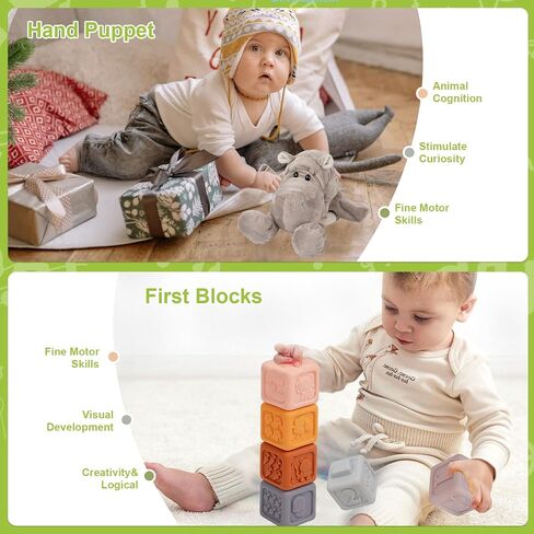 Adena Montessori Play Kit for 0-6 Month Baby,9 in 1 Learning Kit Includ Black&White Card,Rainmake Rattle,Sensory Ball,Tummy Time Wobbler,Tissue Box,Tissue,Rainbow Ball,Rainbow Drum,Suction Cup Spinner in Kuwait