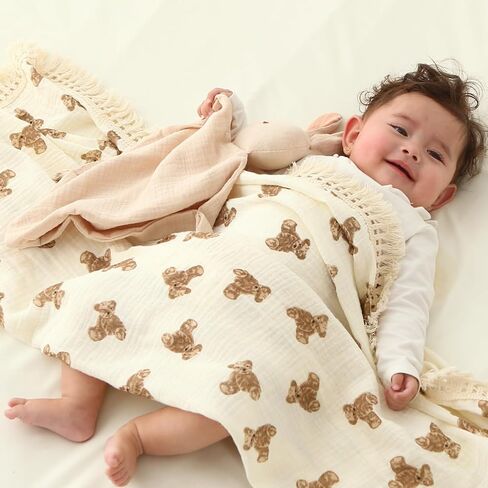 insular Bunny Lovey Blanket for Boys and Girls, Organic Cotton Muslin Security Blanket for Babies, Soft Breathable Lovie Soothing Towel for Newborn and Infant, Khaki in Kuwait