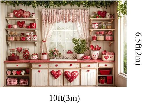Kate 7x5ft Happy Valentine's Day Wedding Lover Photography Backdrops Kitchen White Wall Red Sweetheart Patterns Tableware Decoration Kitchen Baby Children Photo Background in Saudi Arabia