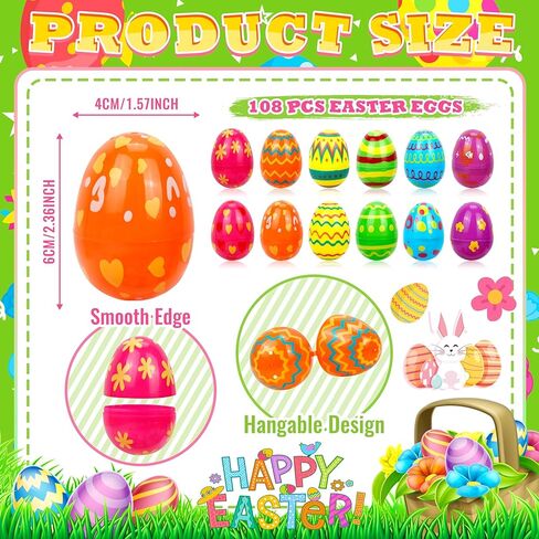 120Pcs Fillable Printed Easter Eggs Bulk, 2.3 inch, Empty Easter Eggs Fillable with Candy, Treats, Presents for Basket Suffers, Hunt Party Favor, Craft Project, Classroom Prizes for Boys Girls in Kuwait