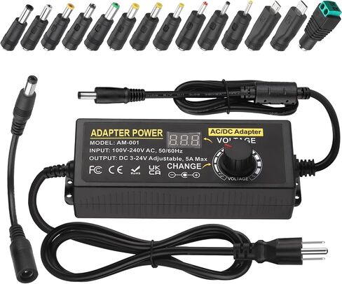 Universal Power Adapter, Auplf Adjustable Power Supply 3V ~ 24V 6A 144W AC/DC Adapter Variable Power Supply 100V-240V Universal DC Power Adapter Supply Converter Transformer with 14 Tips in Kuwait