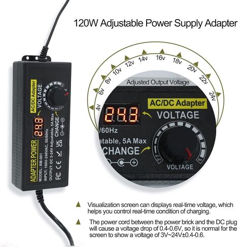 Universal Power Adapter, Auplf Adjustable Power Supply 3V ~ 24V 6A 144W AC/DC Adapter Variable Power Supply 100V-240V Universal DC Power Adapter Supply Converter Transformer with 14 Tips in Kuwait