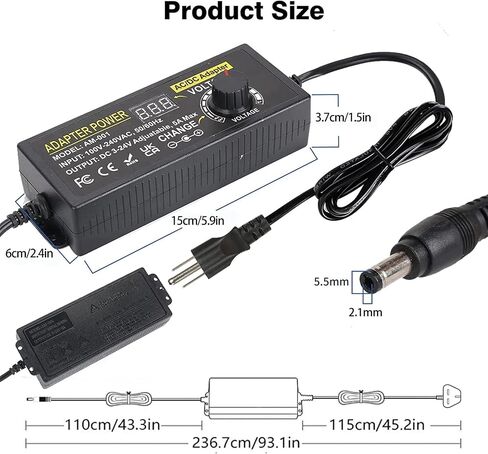 Universal Power Adapter, Auplf Adjustable Power Supply 3V ~ 24V 6A 144W AC/DC Adapter Variable Power Supply 100V-240V Universal DC Power Adapter Supply Converter Transformer with 14 Tips in Kuwait