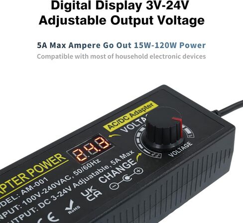 Universal Power Adapter, Auplf Adjustable Power Supply 3V ~ 24V 6A 144W AC/DC Adapter Variable Power Supply 100V-240V Universal DC Power Adapter Supply Converter Transformer with 14 Tips in Kuwait