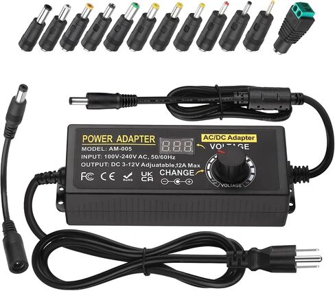 Universal Power Adapter, Auplf Adjustable Power Supply 3V ~ 24V 6A 144W AC/DC Adapter Variable Power Supply 100V-240V Universal DC Power Adapter Supply Converter Transformer with 14 Tips in Kuwait