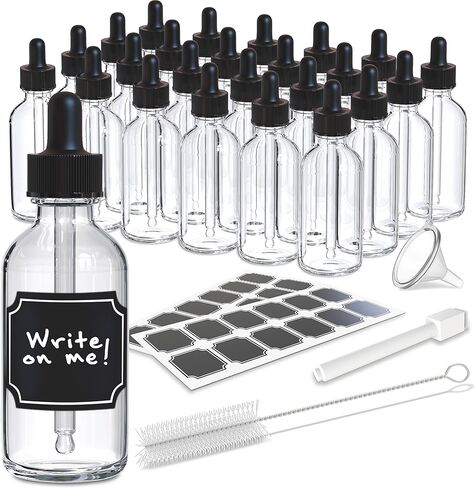 Nevlers 48 PK Clear Oil Dropper Bottles 2 oz |The Small Glass Bottle with Dropper Includes Droppers for Oils, Funnel, Brush, & Marker with Labels |Leakproof Glass Eye Dropper Bottle in Saudi Arabia
