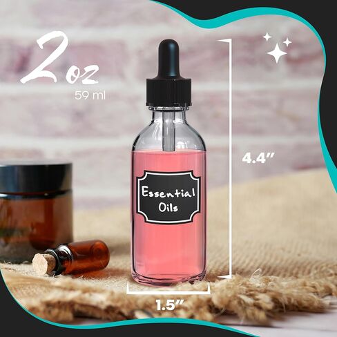Nevlers 48 PK Clear Oil Dropper Bottles 2 oz |The Small Glass Bottle with Dropper Includes Droppers for Oils, Funnel, Brush, & Marker with Labels |Leakproof Glass Eye Dropper Bottle in Saudi Arabia