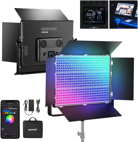 Neewer 105W RGB LED لوحة فيديو LED KIT مع أبواب الحظيرة ، 1200 LEDS 31500LUX@0.5M 2500K-10000K CRI96+/TLCI97+ DIMMABLE ، APP/2.4G/PANES in Kuwait