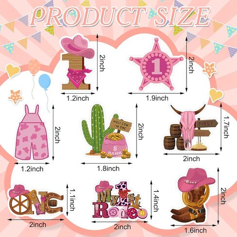 Suzile 48 Pcs My 1st Rodeo Cake Topper Cowboy Cupcake Toppers Hat Boot Cow Skull Cactus Jumpsuit Scarf Cowgirl Cake Decorations for Western Theme Birthday Baby Shower Party Supplies in Kuwait