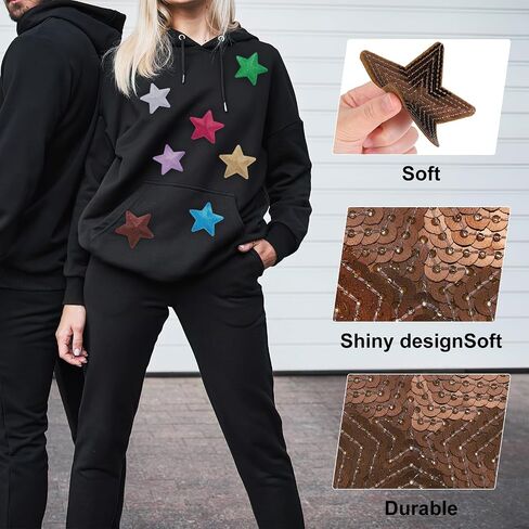 MECCANIXITY 8 Pieces Large Iron on Patches Star Sequin Iron on Applique Embroidered Patches Brown Bling Appliques for Clothes DIY Crafts Bag Pants in Saudi Arabia