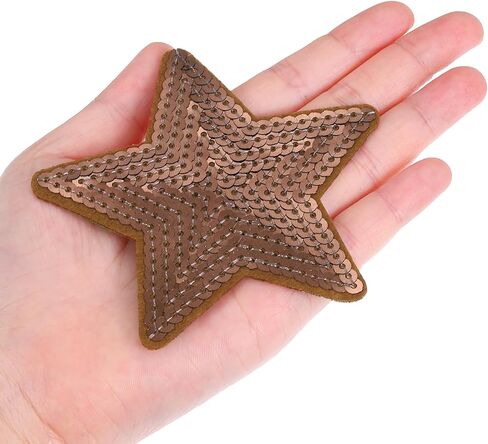 MECCANIXITY 8 Pieces Large Iron on Patches Star Sequin Iron on Applique Embroidered Patches Brown Bling Appliques for Clothes DIY Crafts Bag Pants in Saudi Arabia