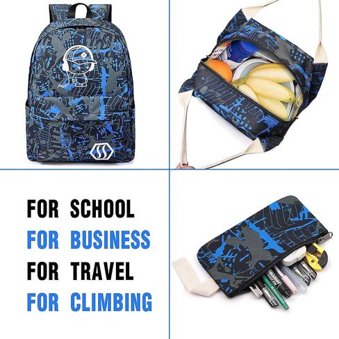 School Bag Kids 3-in-1 Bookbag Set, Junlion Music Laptop Backpack Lunch Bag Pencil Case Gift for Teen Boys Blue in Saudi Arabia