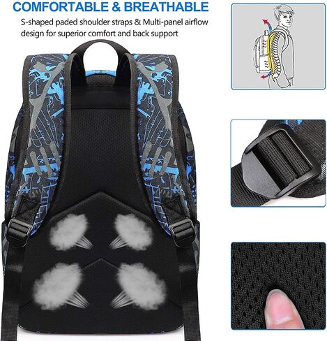 School Bag Kids 3-in-1 Bookbag Set, Junlion Music Laptop Backpack Lunch Bag Pencil Case Gift for Teen Boys Blue in Saudi Arabia