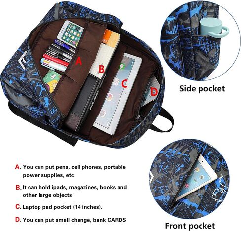 School Bag Kids 3-in-1 Bookbag Set, Junlion Music Laptop Backpack Lunch Bag Pencil Case Gift for Teen Boys Blue in Saudi Arabia