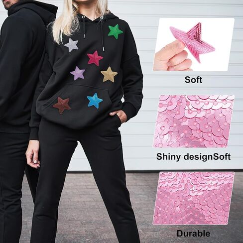 MECCANIXITY 8 Pieces Large Iron on Patches Star Sequin Iron on Applique Embroidered Patches Brown Bling Appliques for Clothes DIY Crafts Bag Pants in Saudi Arabia