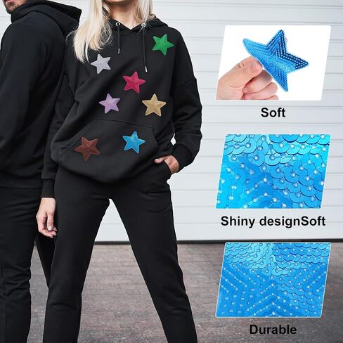 MECCANIXITY 8 Pieces Large Iron on Patches Star Sequin Iron on Applique Embroidered Patches Brown Bling Appliques for Clothes DIY Crafts Bag Pants in Saudi Arabia