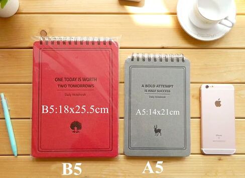 Ailifly Beautiful Mind Hardcover Vertical Coil Spiral Diary Notebook Journal Steno Book with Ruled Line Paper (Wine Red, A5) in Kuwait