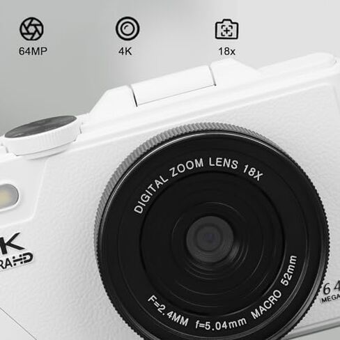كاميرا رقمية 4K ، كاميرا Zoom 18x مع شاشة Flip 3 بوصة ، 64 ميجابكسل UHD Autofocus كاميرا رقمية صغيرة مضغوطة للتصوير الفوتوغرافي فوتوغرافي (أسود) ، genericyifecs9gkq-12 in Kuwait