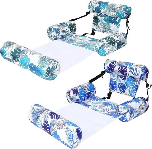 2 Pack 2 in 1 Inflatable Pool Floats Lounge with Leg Arm Rests Fabric Floating Lounger Chairs Blow up Pools Noodles for Adult Heavy Duty Float Chair for Party Summer Water Beach Lake(Blue, Green) in Saudi Arabia