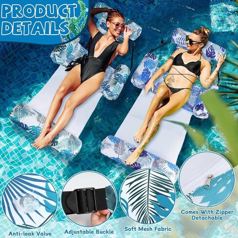2 Pack 2 in 1 Inflatable Pool Floats Lounge with Leg Arm Rests Fabric Floating Lounger Chairs Blow up Pools Noodles for Adult Heavy Duty Float Chair for Party Summer Water Beach Lake(Blue, Green) in Saudi Arabia