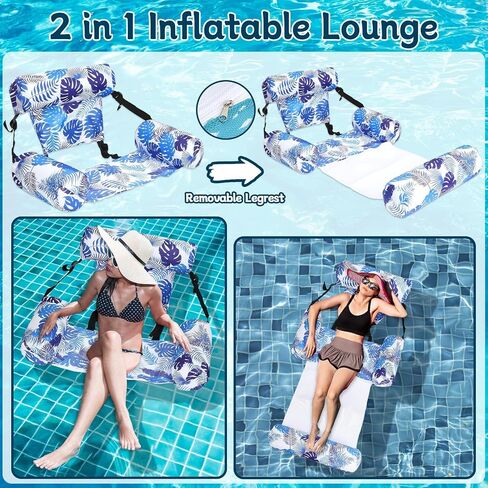2 Pack 2 in 1 Inflatable Pool Floats Lounge with Leg Arm Rests Fabric Floating Lounger Chairs Blow up Pools Noodles for Adult Heavy Duty Float Chair for Party Summer Water Beach Lake(Blue, Green) in Saudi Arabia