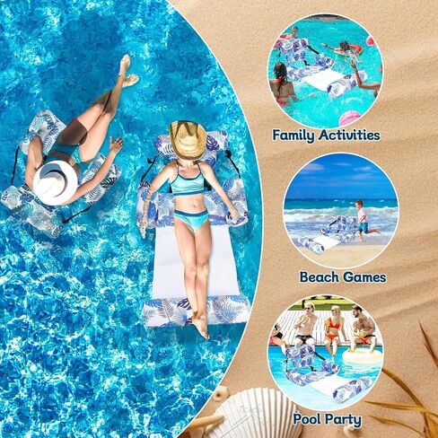 2 Pack 2 in 1 Inflatable Pool Floats Lounge with Leg Arm Rests Fabric Floating Lounger Chairs Blow up Pools Noodles for Adult Heavy Duty Float Chair for Party Summer Water Beach Lake(Blue, Green) in Saudi Arabia