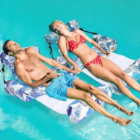 2 Pack 2 in 1 Inflatable Pool Floats Lounge with Leg Arm Rests Fabric Floating Lounger Chairs Blow up Pools Noodles for Adult Heavy Duty Float Chair for Party Summer Water Beach Lake(Blue, Green) in Saudi Arabia