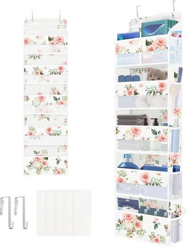 Clastyle White Flower Over the Door Organizer with 5 Large Pockets Rose Nursery Hanging Storage Organizer for Adult Clothes Diaper Toy Closet Door Hanging Shelf Storage for Bedroom Bathroom Pantry in Kuwait