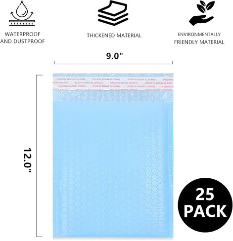 مراسلات الفقاعات - مظاريف 9 × 12 بوصة مبطنة ، مظاريف بريدية زرقاء ، مغلف الفقاعات ، مغلف مبطن لمستلزمات مكياج الملابس (25Pack ، 9 × 12 '') in Kuwait