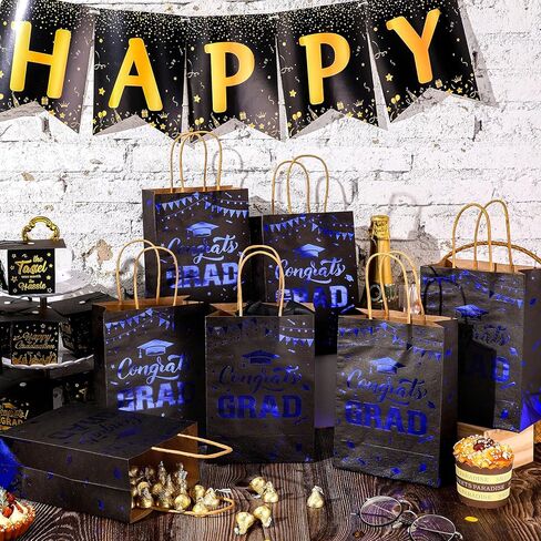 حقيبة هدايا التخرج 12 قطعة من PerKoop 2024 مع مقابض برتقالية، حقائب تهنئة ورقية، حقائب هدايا ورقية، لوازم حفلات التخرج، زينة الحلوى الجيدة للمدرسة الثانوية، 8 × 6 × 3 بوصة (برتقالي) in Kuwait