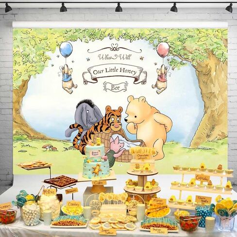 Pooh Bear Gender Reveal Backdrop Decorations Vintage Baby Shower Background Spring Hundred Acre Wood Banner for Cake Table 7x5 ft 284 in Kuwait