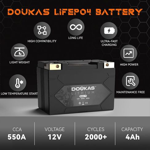 بطارية ليثيوم DKL14 550A LiFePO4 للدراجات النارية، بطارية رياضية بقوة 12 فولت 4 أمبير في الساعة، متوافقة مع جت سكي، رباعية، جزازة العشب، ATV، UTV، سكوتر، بطارية مولد، عربة ثلج in Kuwait