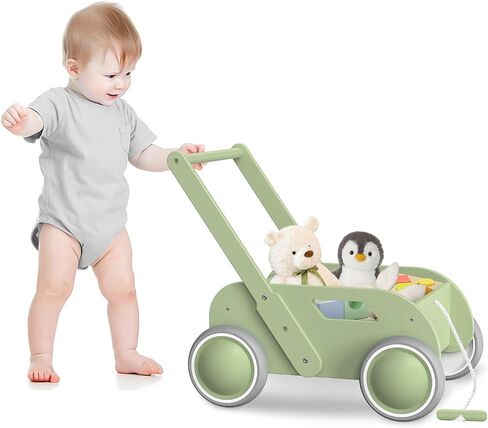Wooden Baby Walker, Push and Pull Learning Walk Toys for Infants to Toddler, Walker with Wheels for Boys Girls, Gift for Birthday Christmas, Pink in Kuwait