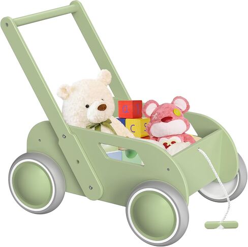 Wooden Baby Walker, Push and Pull Learning Walk Toys for Infants to Toddler, Walker with Wheels for Boys Girls, Gift for Birthday Christmas, Pink in Kuwait