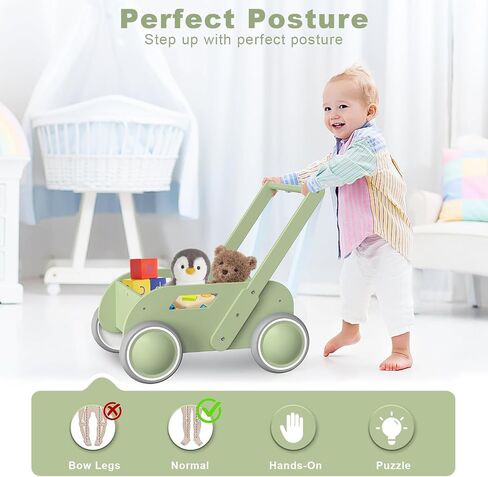 Wooden Baby Walker, Push and Pull Learning Walk Toys for Infants to Toddler, Walker with Wheels for Boys Girls, Gift for Birthday Christmas, Pink in Kuwait