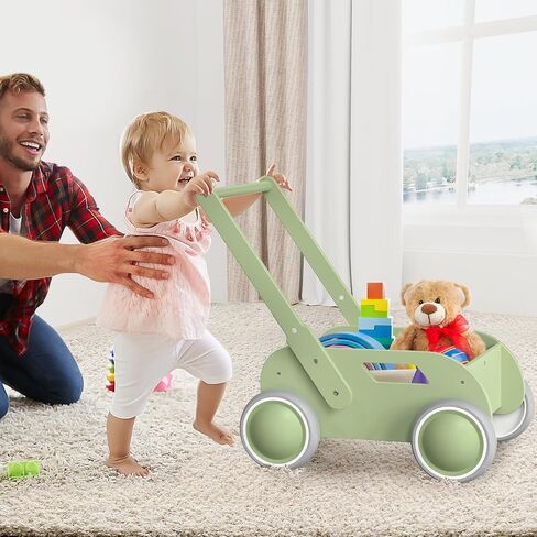 Wooden Baby Walker, Push and Pull Learning Walk Toys for Infants to Toddler, Walker with Wheels for Boys Girls, Gift for Birthday Christmas, Pink in Kuwait