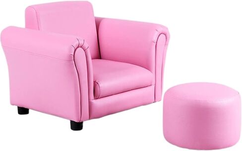 Costzon Kids Couch with Footstool, Children's Sofa with ASTM & CPSIA Certification, Mini Couch for Toddler w/Load-Bearing of 100LBS, Armchair w/Armrest and Backrest for Baby Boys Girls Gifts (Black) in Kuwait