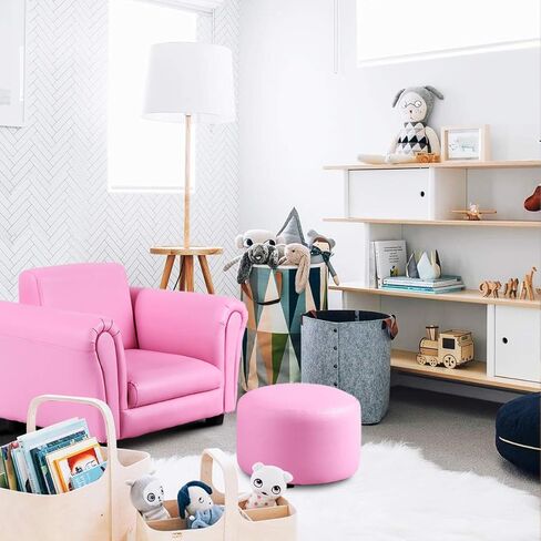 Costzon Kids Couch with Footstool, Children's Sofa with ASTM & CPSIA Certification, Mini Couch for Toddler w/Load-Bearing of 100LBS, Armchair w/Armrest and Backrest for Baby Boys Girls Gifts (Black) in Kuwait